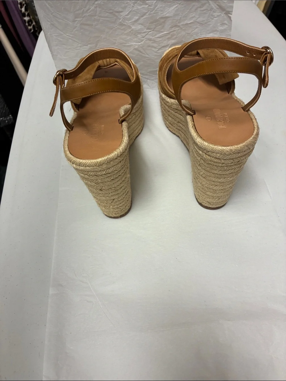 Valentino Garavani Tan Suede Knot Espadrille Wedge Sandals